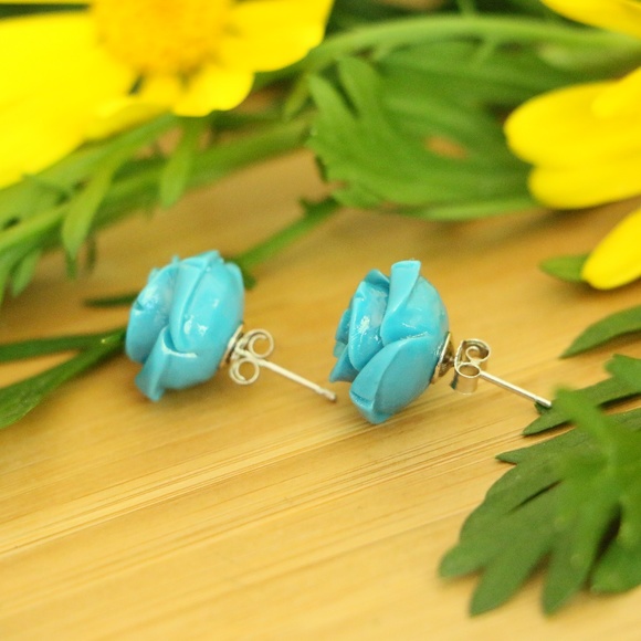 925 Sterling silver rose earrings 15mm - Picture 5 of 7